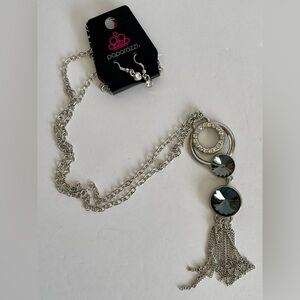 NEW Paparazzi Silver Chain Dangling Circular Dark Stones and Chain Tassel